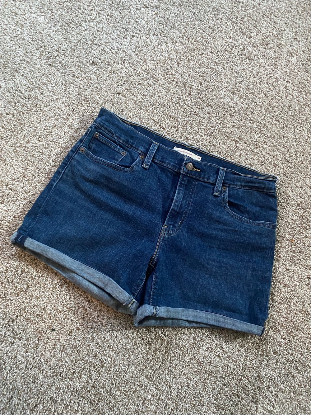 Levi's Dark Blue Rolled-Hem Denim Shorts